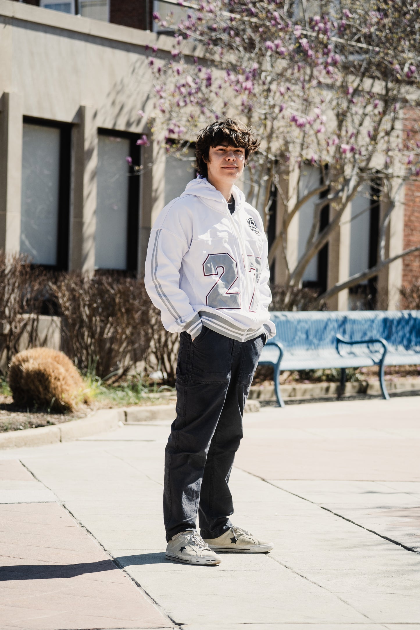 Varsity Football Zip Up Hooded Sweatshirt White