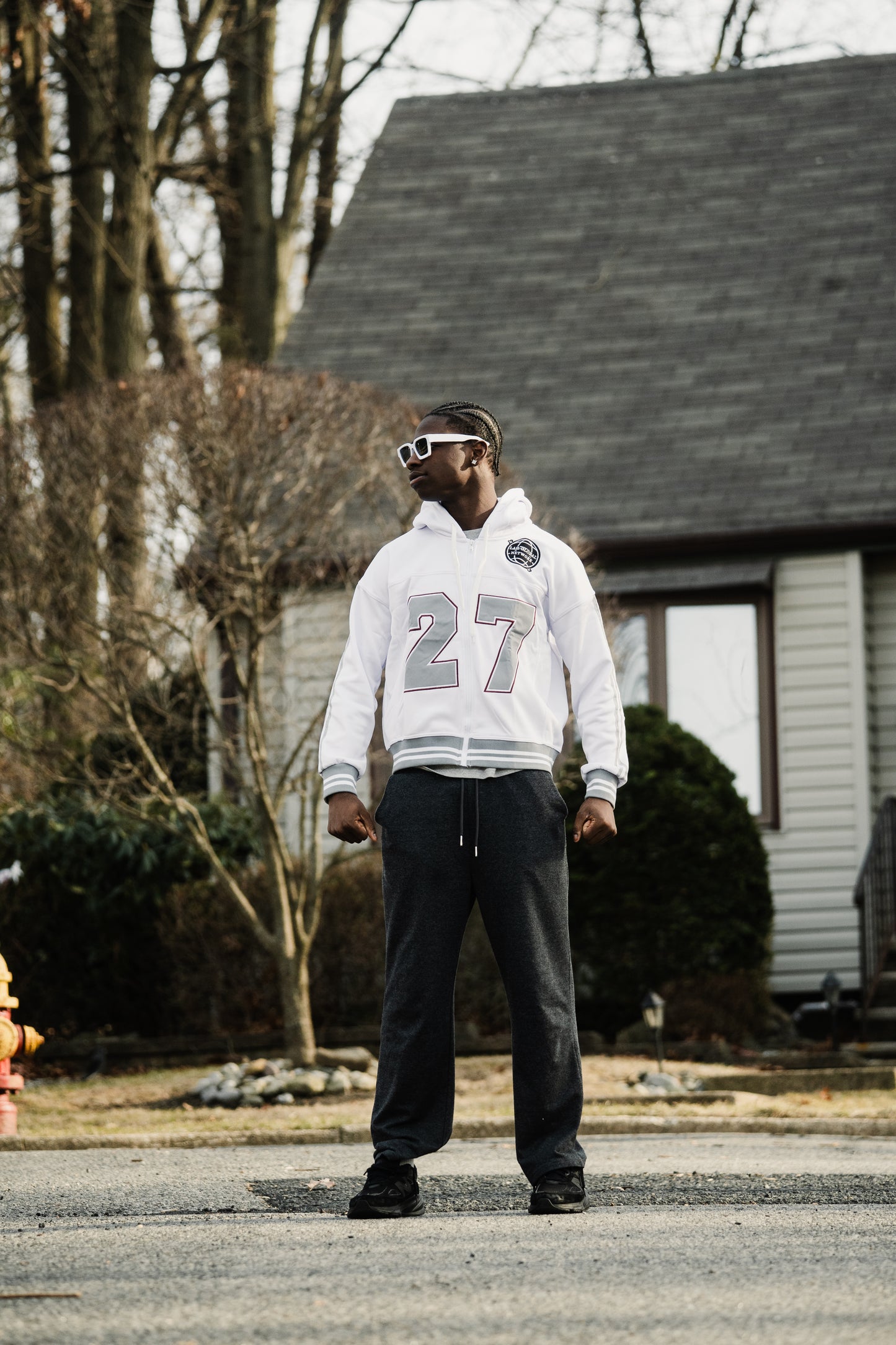 Football Zip Up Hooded Sweatshirt White