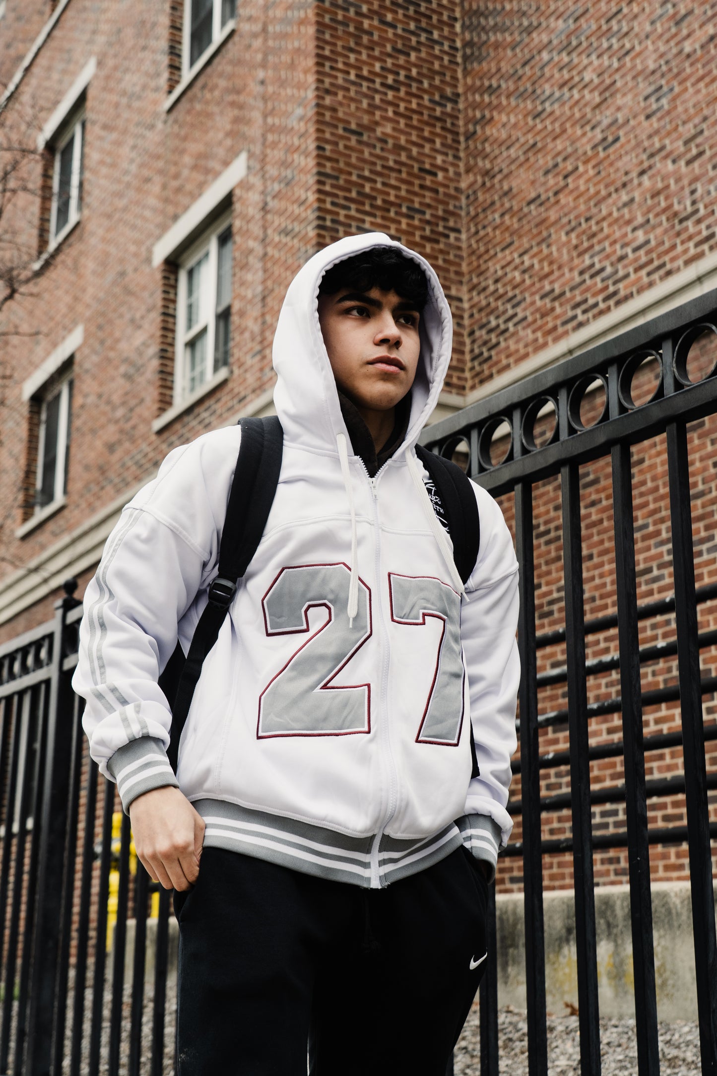 Football Zip Up Hooded Sweatshirt White