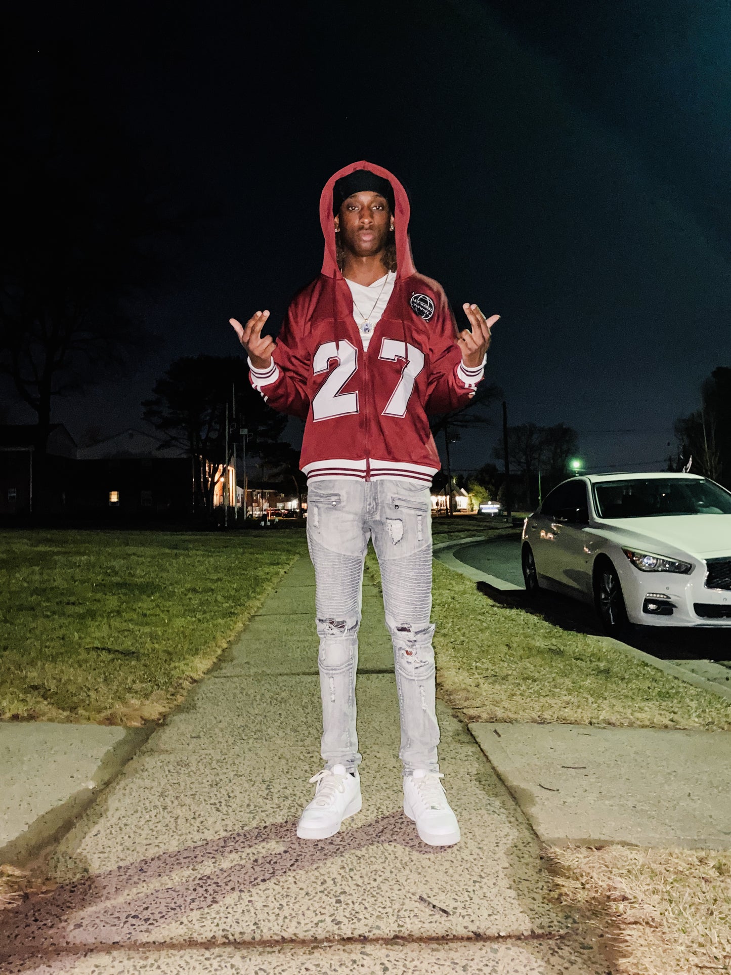 Football Zip Up Hooded Sweatshirt Maroon
