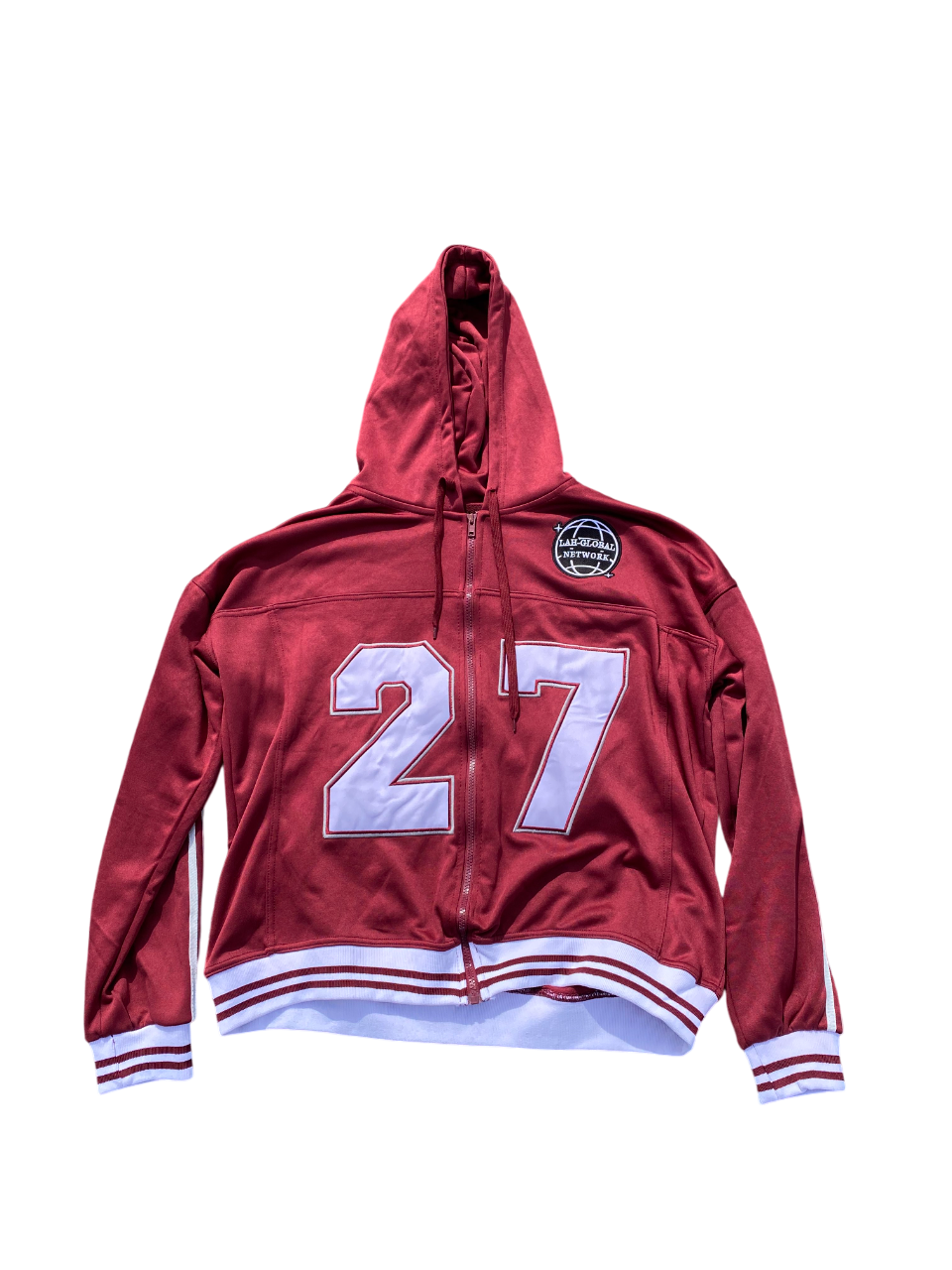 Football Zip Up Hooded Sweatshirt Maroon