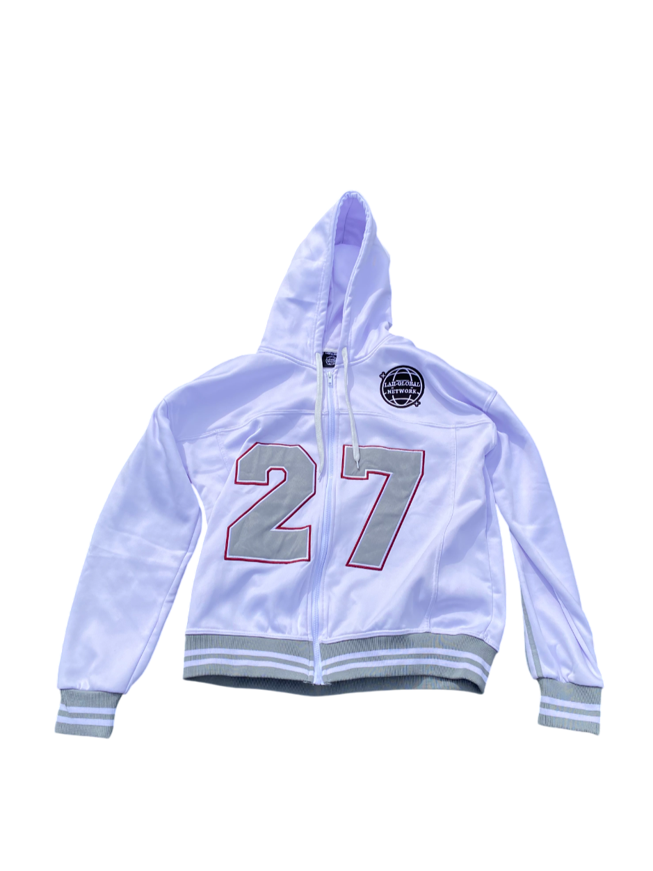 Football Zip Up Hooded Sweatshirt White