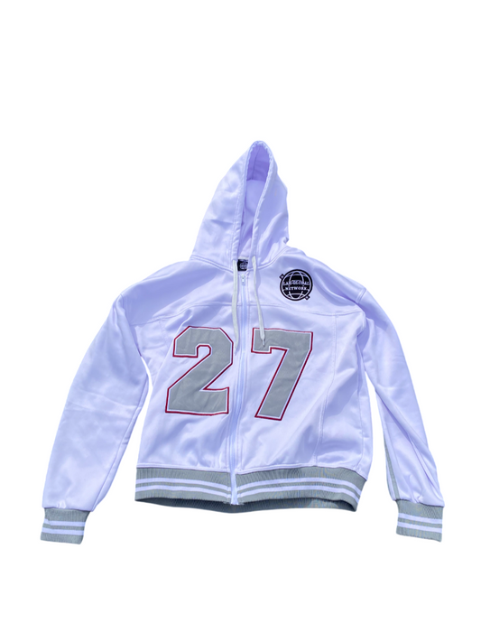 Varsity Football Zip Up Hooded Sweatshirt White