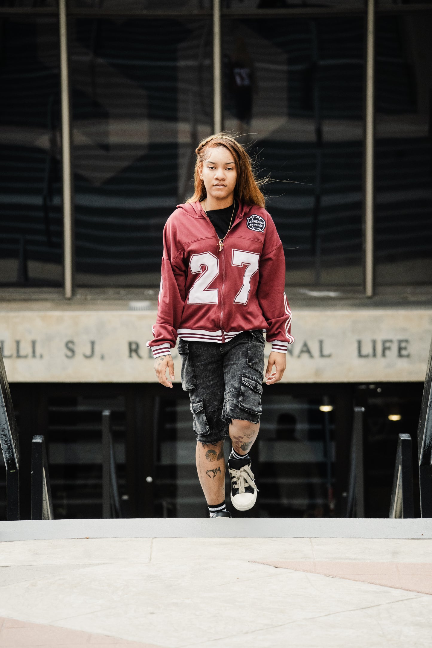 Varsity Football Zip Up Hooded Sweatshirt Maroon