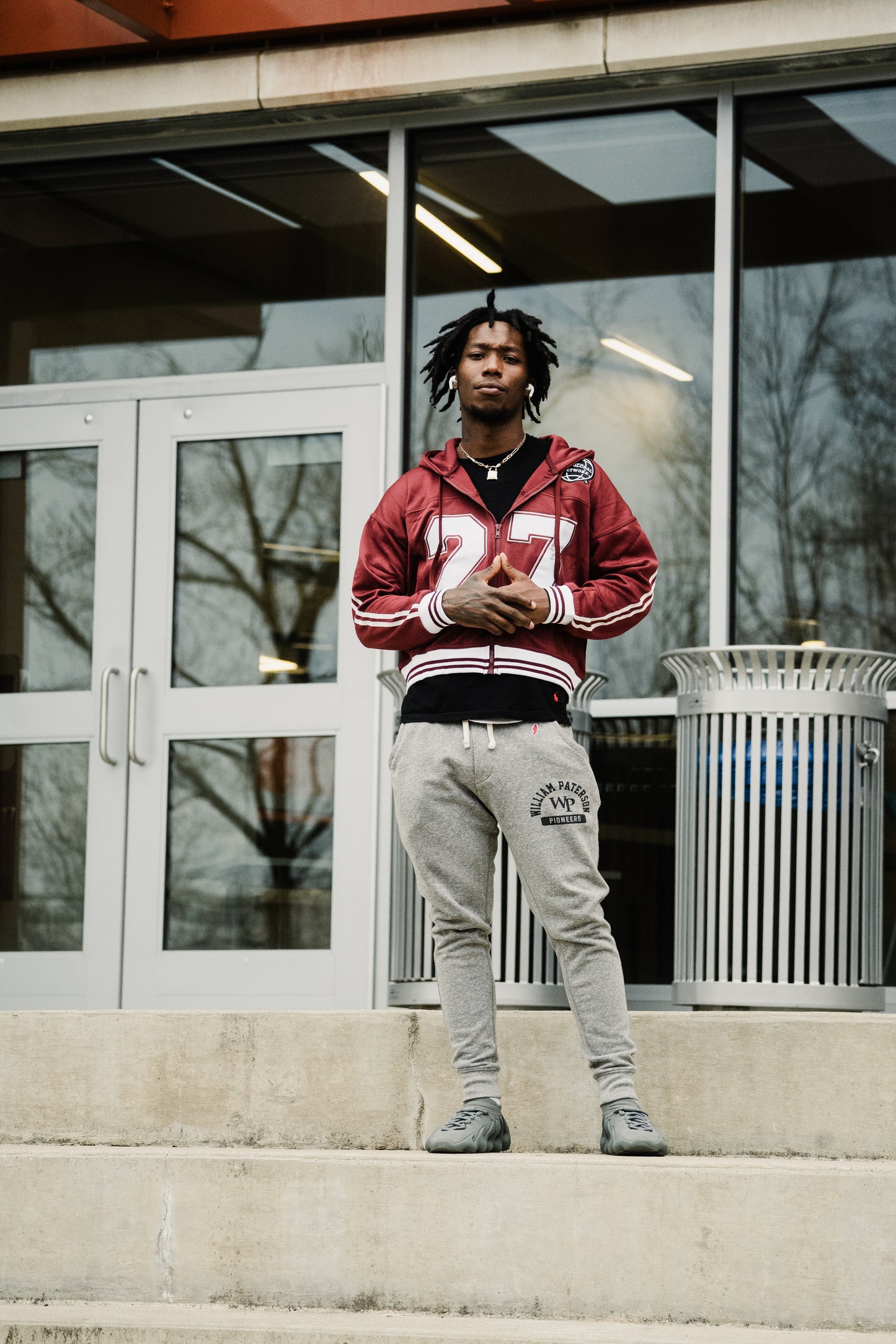 Varsity Football Zip Up Hooded Sweatshirt Maroon